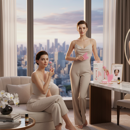 Complete 4 Pc Facial Massage Kit™ | Roller • Gua Sha • Acupoint Map • Essential Oil