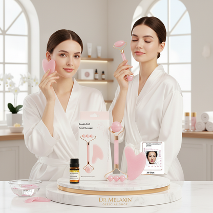 Complete 4 Pc Facial Massage Kit™ | Roller • Gua Sha • Acupoint Map • Essential Oil