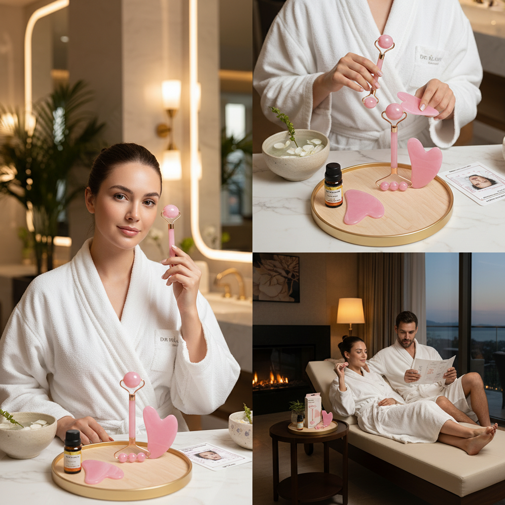 Complete 4 Pc Facial Massage Kit™ | Roller • Gua Sha • Acupoint Map • Essential Oil