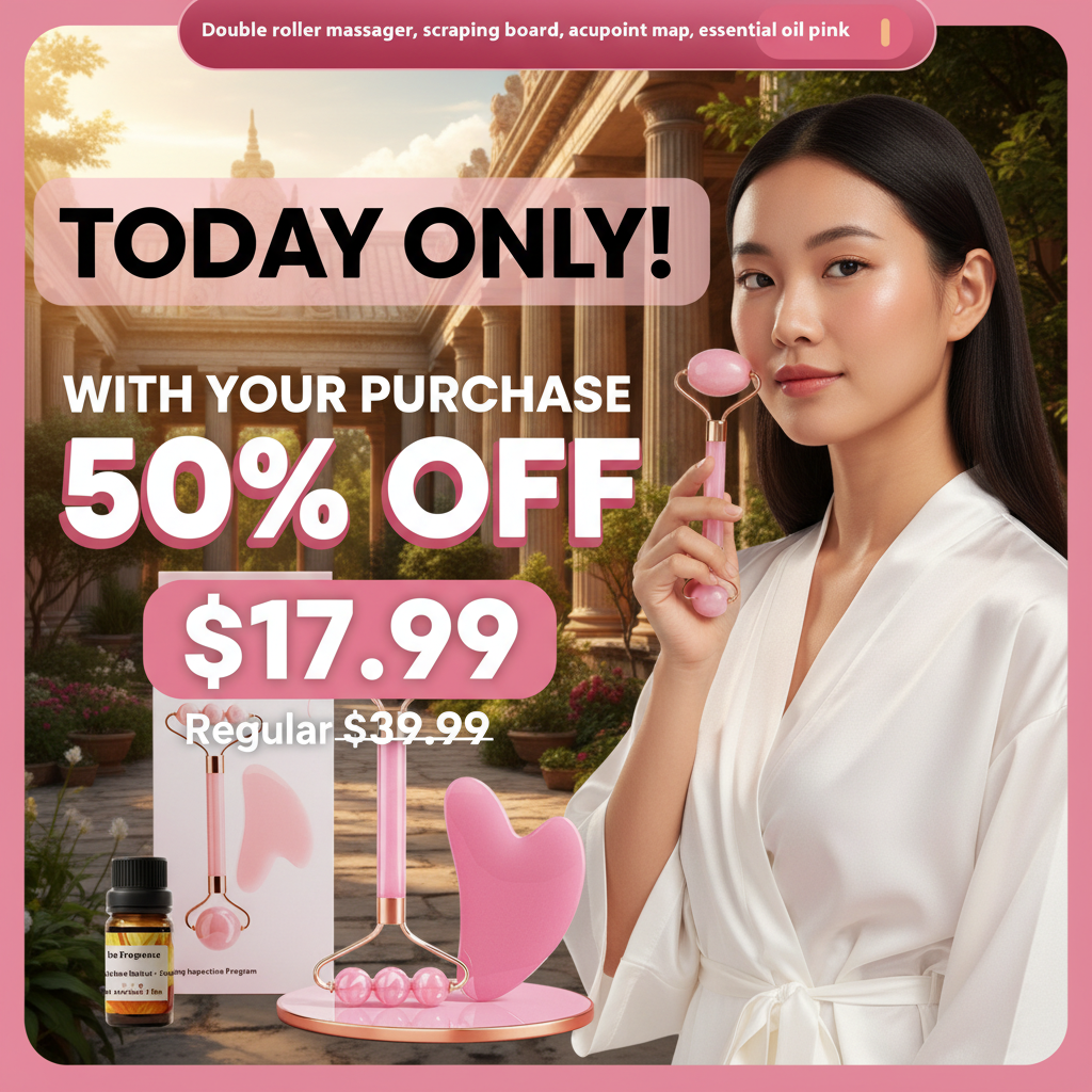 Complete 4 Pc Facial Massage Kit™ | Roller • Gua Sha • Acupoint Map • Essential Oil